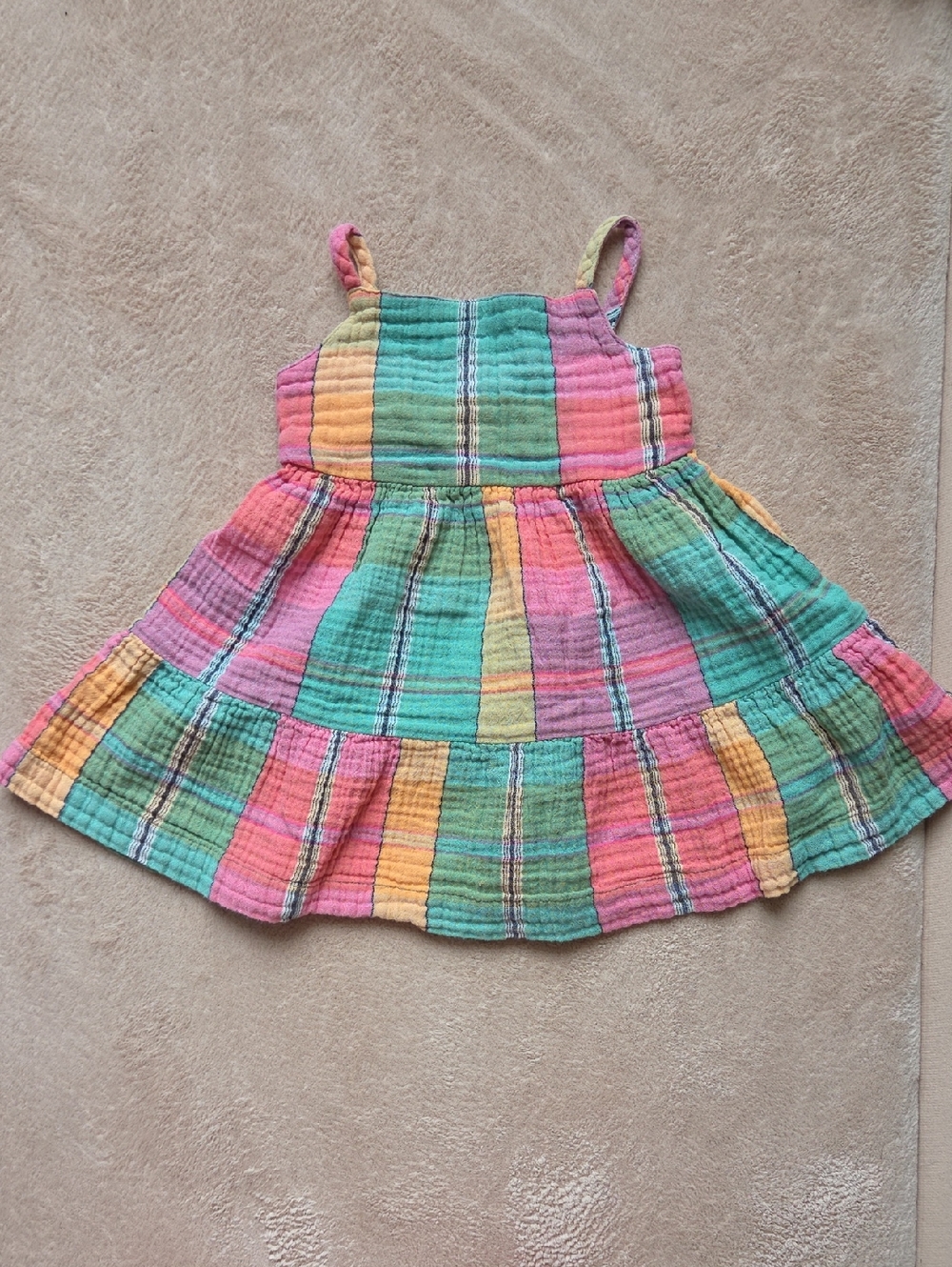 Baby Gap Plaid Cotton Tank Dress Orange 12-18m